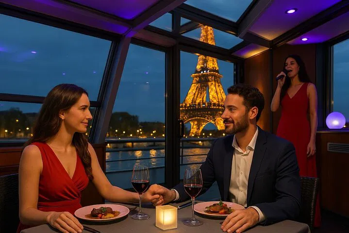 Paris Seine River Dinner Cruise with Rooftop & Singer
